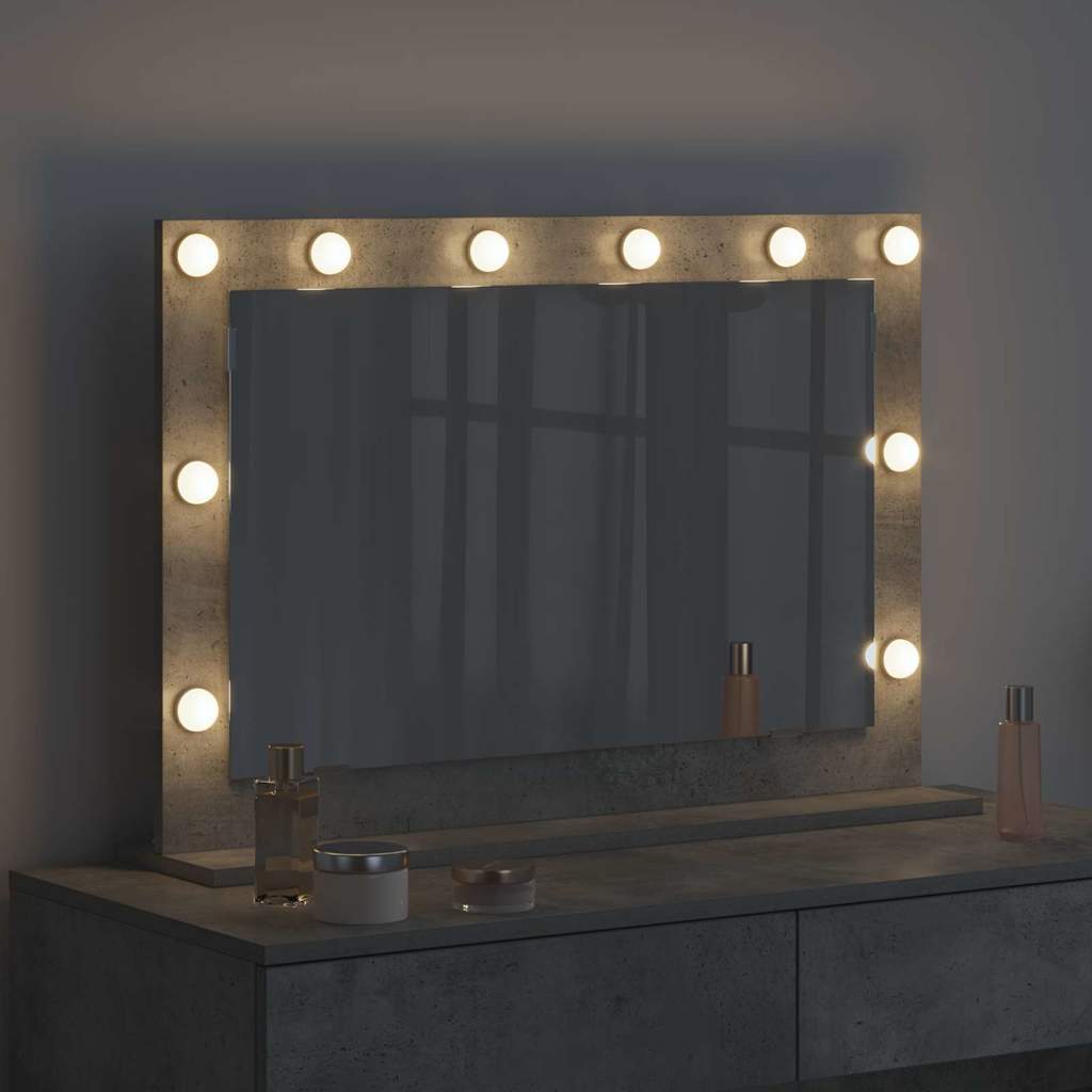 Vaskeskab Spejl Med Led -strimmellys Beton Grå 80 X 55 X 18 Cm - Billede 3