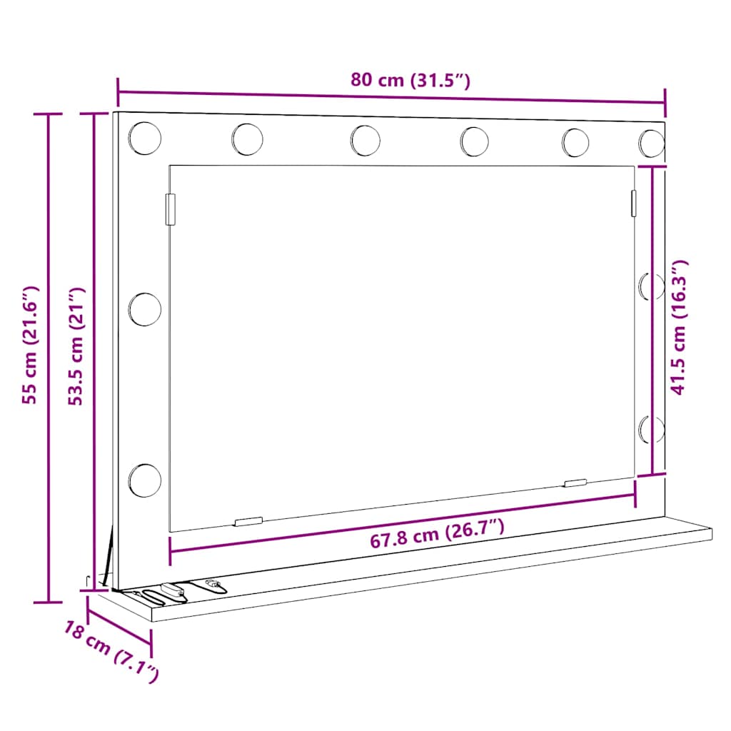 Vaskeskab Spejl Med Led -strimmellys Beton Grå 80 X 55 X 18 Cm - Billede 11