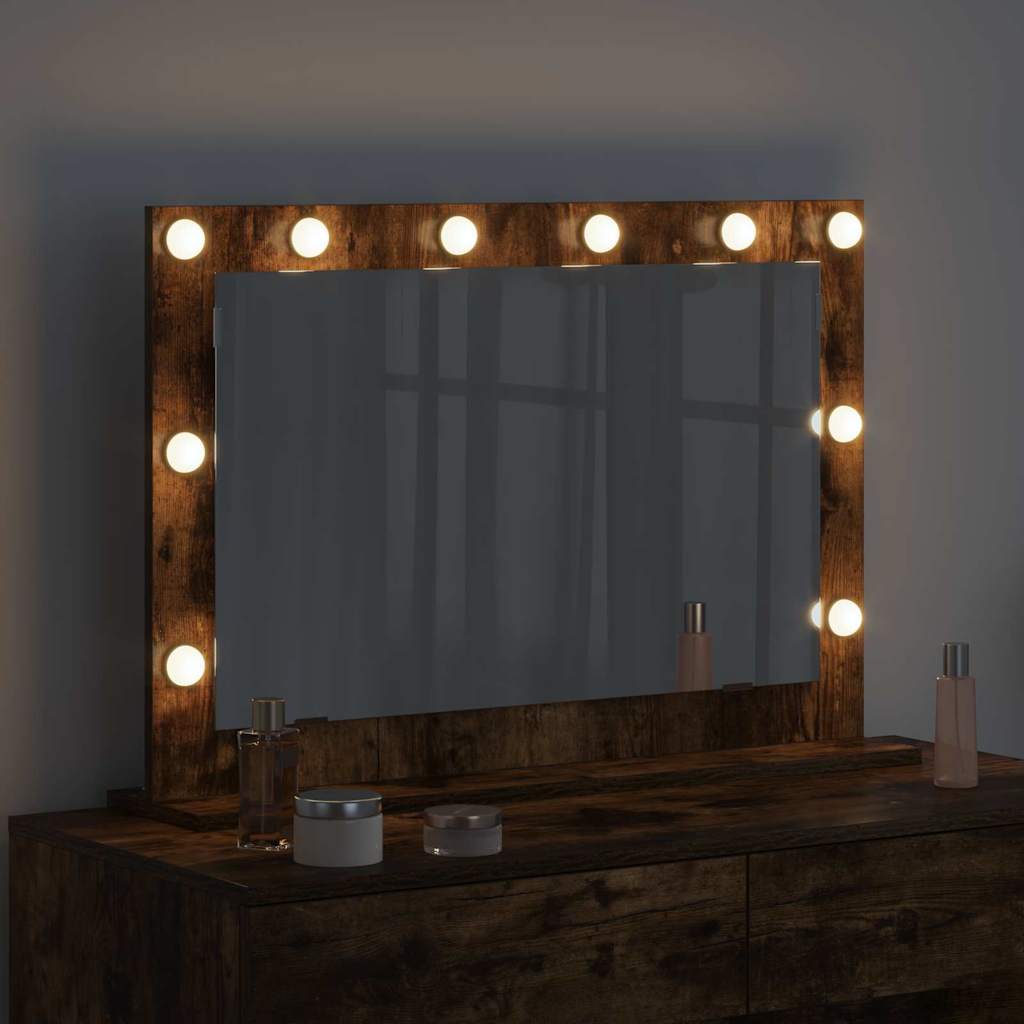 Vaskeskab Spejl Med Led -strimmellys Røget Eg 80 X 55 X 18 Cm - Billede 3