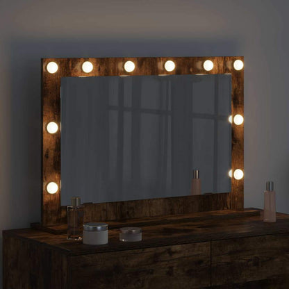 Vaskeskab Spejl Med Led -strimmellys Røget Eg 80 X 55 X 18 Cm - Billede 3