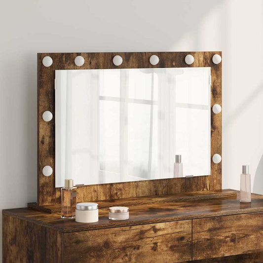 Vaskeskab Spejl Med Led -strimmellys Røget Eg 80 X 55 X 18 Cm - Hovedbillede