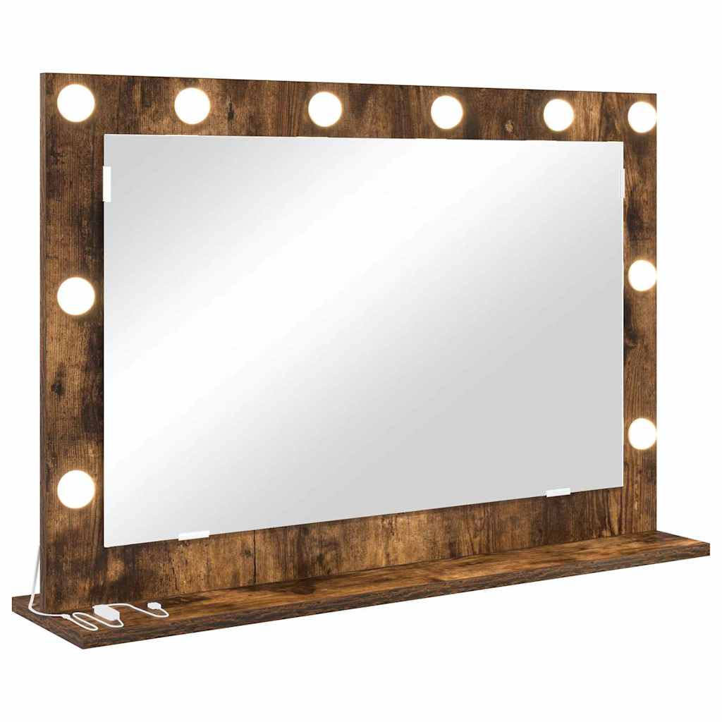 Vaskeskab Spejl Med Led -strimmellys Røget Eg 80 X 55 X 18 Cm - Billede 2