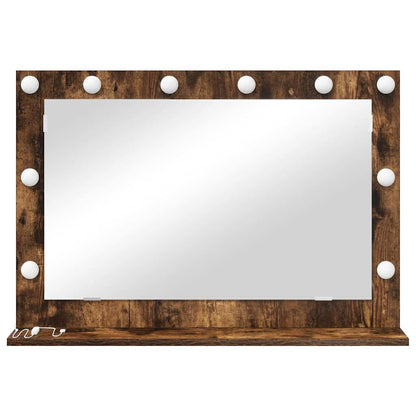 Vaskeskab Spejl Med Led -strimmellys Røget Eg 80 X 55 X 18 Cm - Billede 4