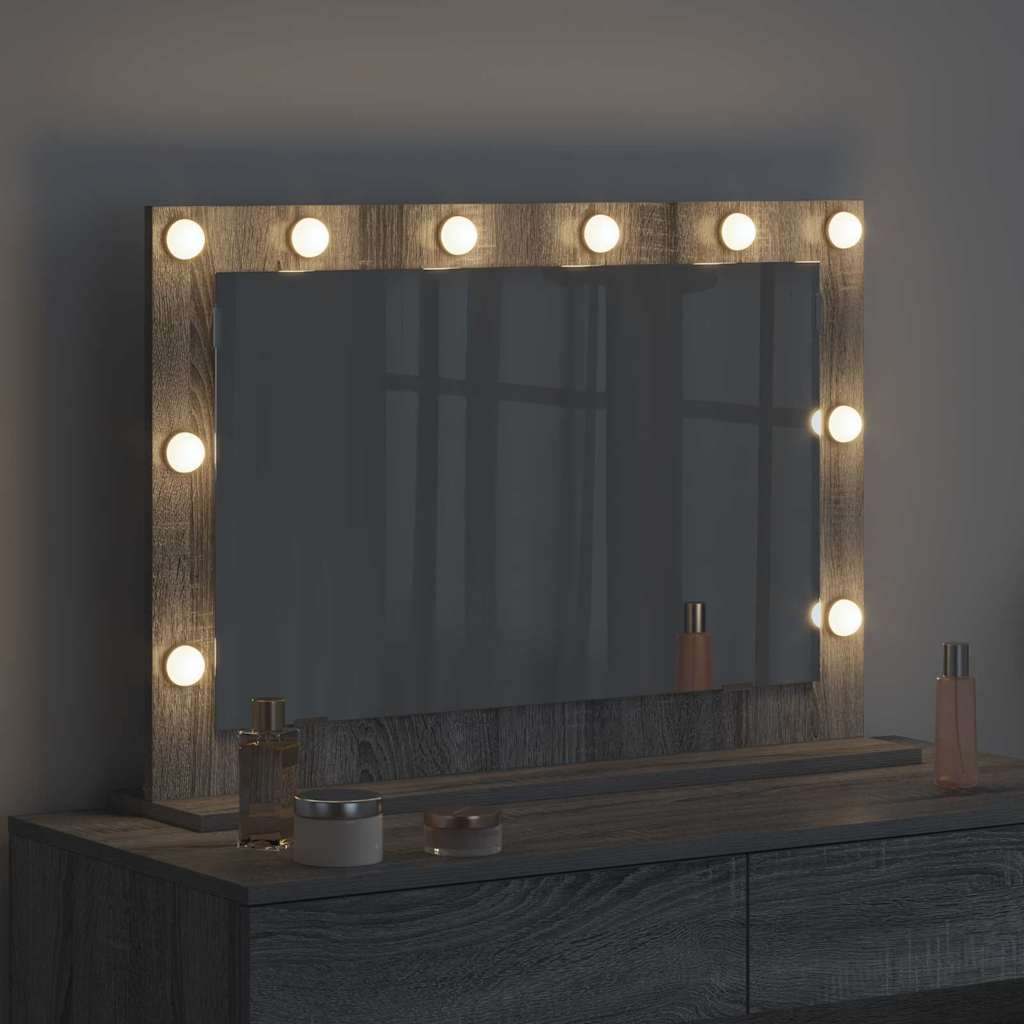 Vaskeskab Spejl Med Led -strimmellys Grå Sonoma 80 X 55 X 18 Cm - Billede 3