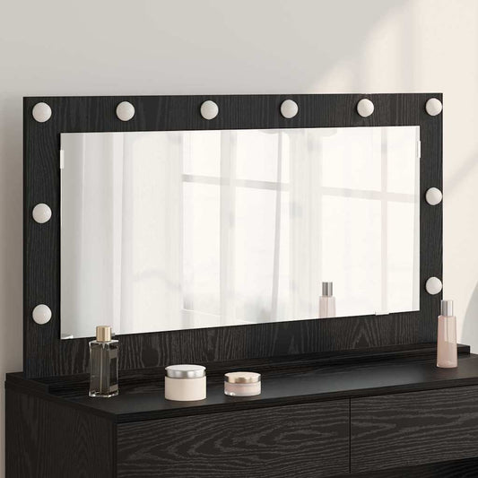 Vaskeskab Spejl Med Led -strimmellys Sort Eg 100 X 55 X 18 Cm - Hovedbillede