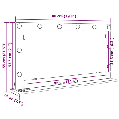 Vaskeskab Spejl Med Led -strimmellys Beton Grå 100 X 55 X 18 Cm - Billede 11