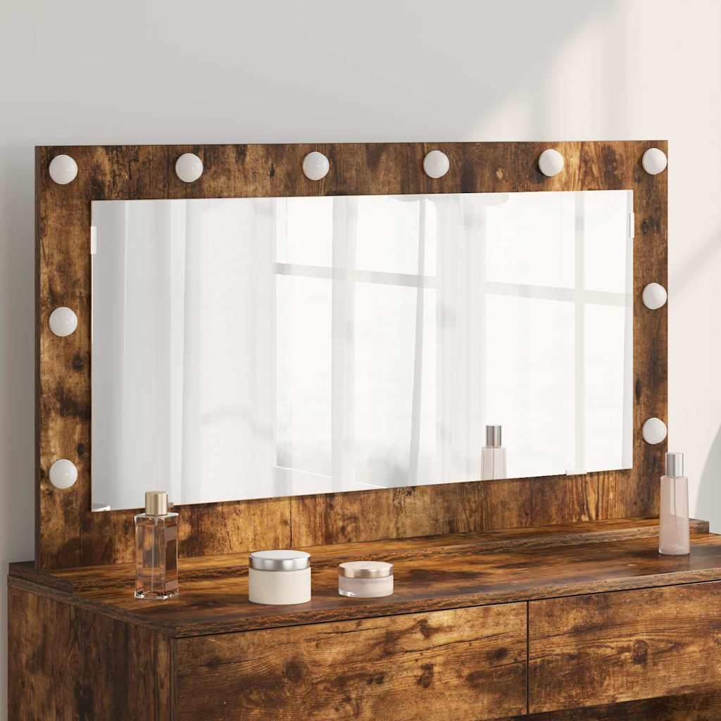 Vaskeskab Spejl Med Led -strimmellys Røget Eg 100 X 55 X 18 Cm - Hovedbillede