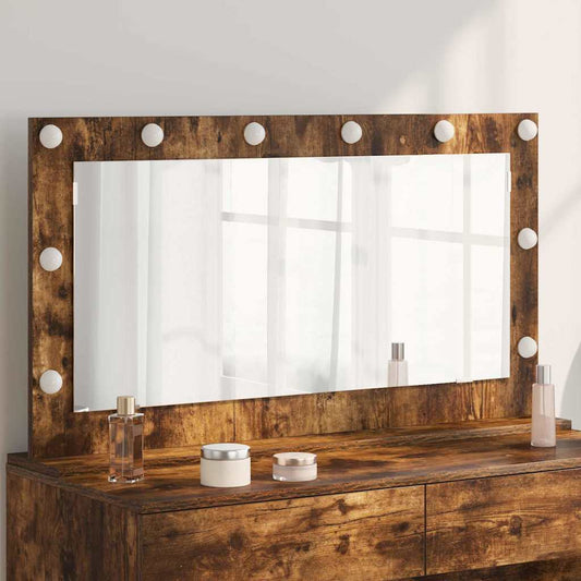 Vaskeskab Spejl Med Led -strimmellys Røget Eg 100 X 55 X 18 Cm - Hovedbillede