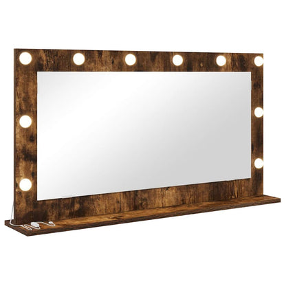 Vaskeskab Spejl Med Led -strimmellys Røget Eg 100 X 55 X 18 Cm - Billede 2