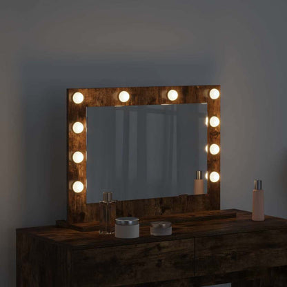 Vaskeskab Spejl Med Led -strimmellys Røget Eg 60 X 45 X 18 Cm - Billede 3