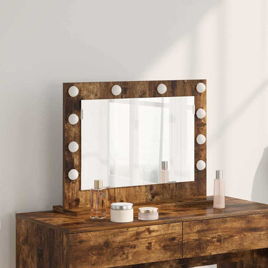 Vaskeskab Spejl Med Led -strimmellys Røget Eg 60 X 45 X 18 Cm - Hovedbillede