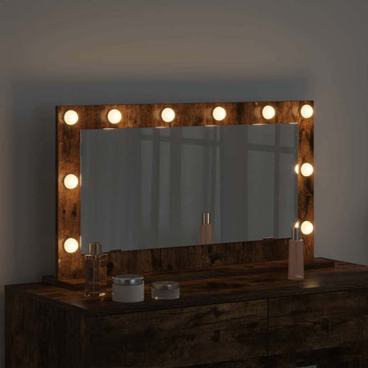 Vaskeskab Spejl Med Led -strimmellys Røget Eg 80 X 45 X 18 Cm - Billede 3