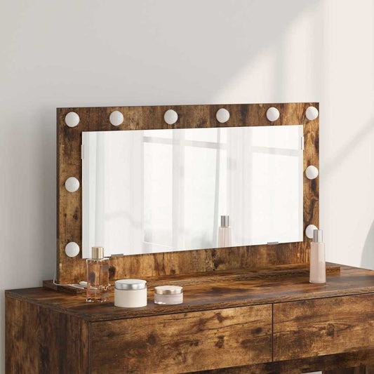 Vaskeskab Spejl Med Led -strimmellys Røget Eg 80 X 45 X 18 Cm - Hovedbillede