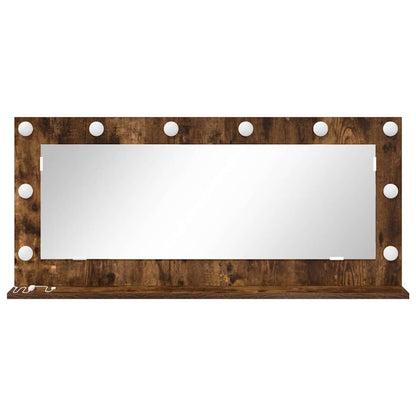 Vaskeskab Spejl Med Led -strimmellys Røget Eg 100 X 45 X 18 Cm - Billede 4