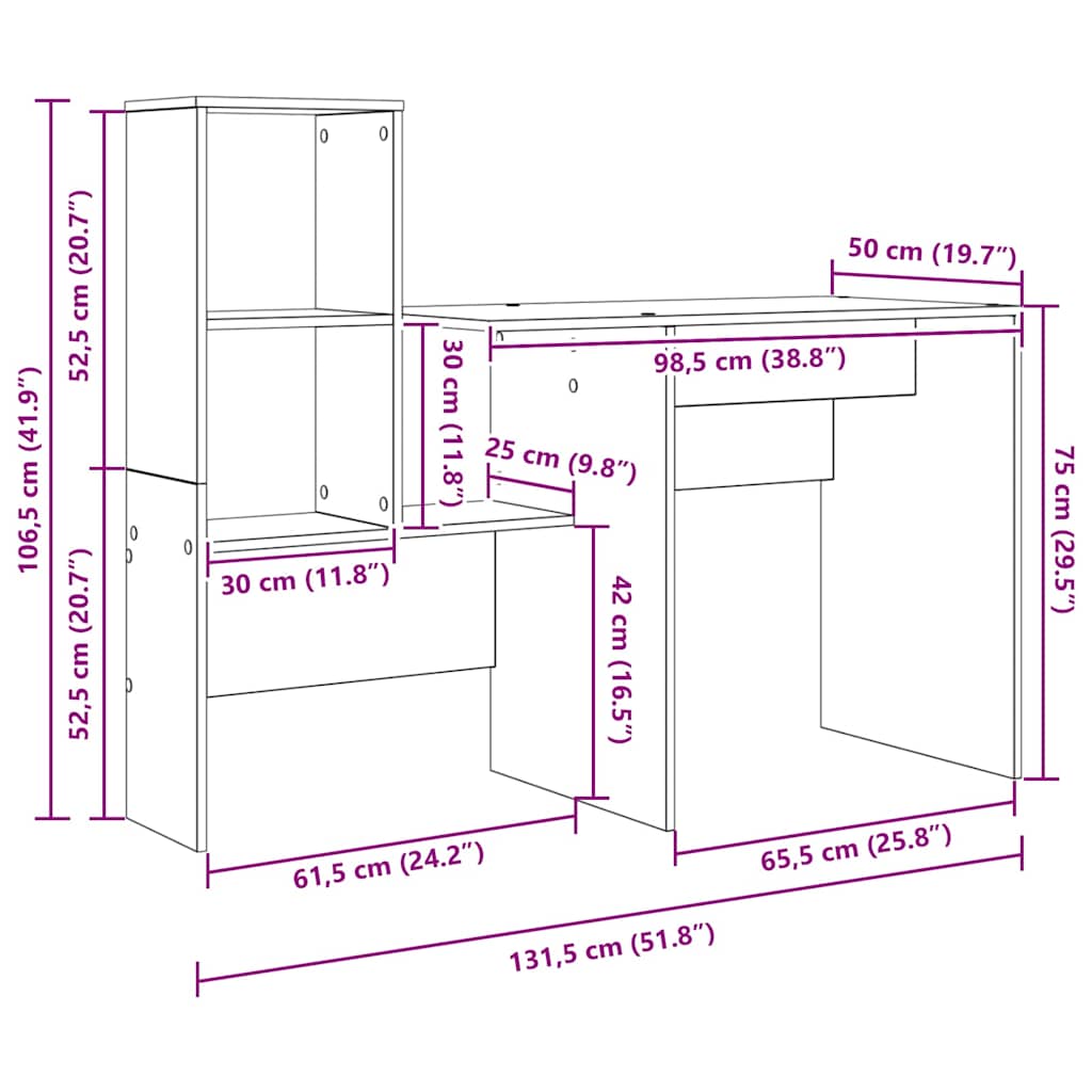 Bord Med Hylde 131,5 X 50 X 106,5 Cm Konstrueret Træ - Billede 11