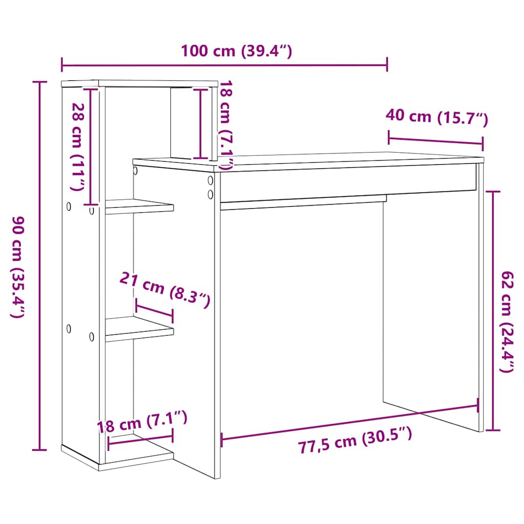 Bord Med Hylde 100 X 40 X 90 Cm Konstrueret Træ - Billede 11