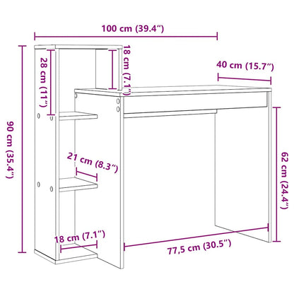 Bord Med Hylde 100 X 40 X 90 Cm Konstrueret Træ - Billede 11