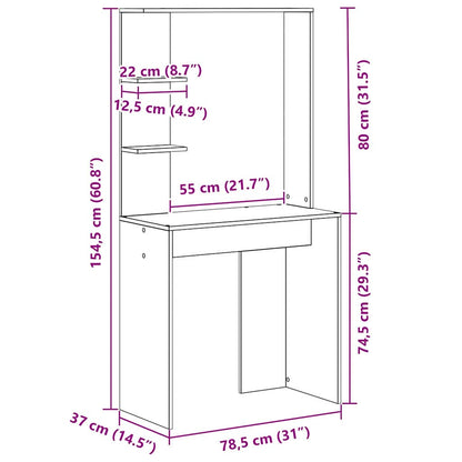Bord Med Hylde 78,5 X 37 X 154,5 Cm Konstrueret Træ - Billede 13