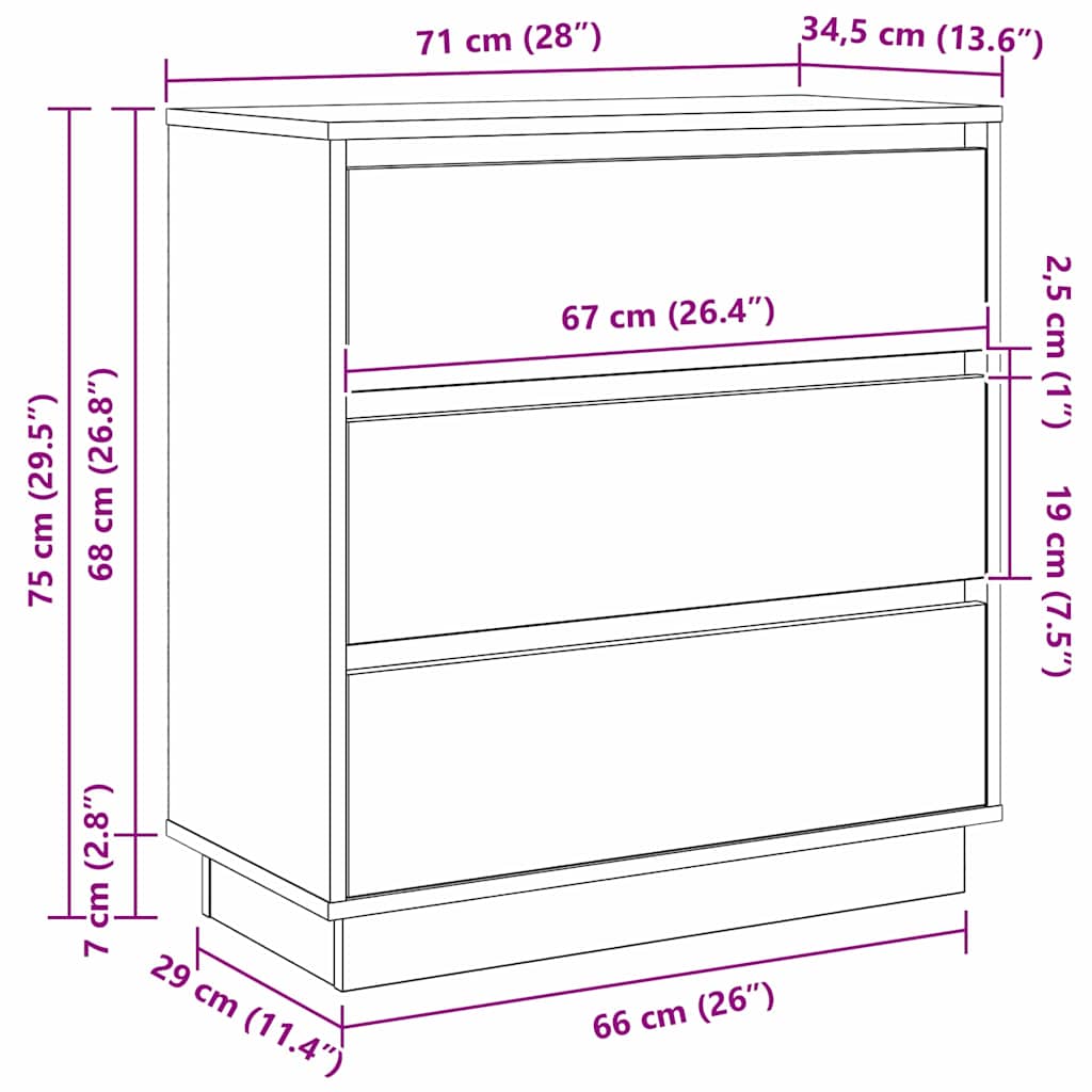 Natskab Med Skuffe 71 X 34,5 X 75 Cm Konstrueret Træ - Billede 12
