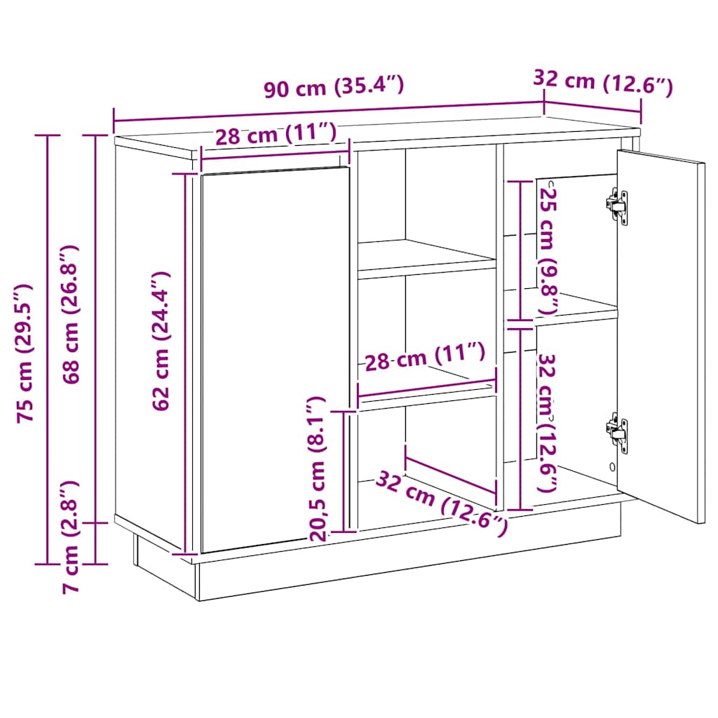 Led Sideboard 90 X 32 X 75 Cm Konstrueret Træ - Billede 16