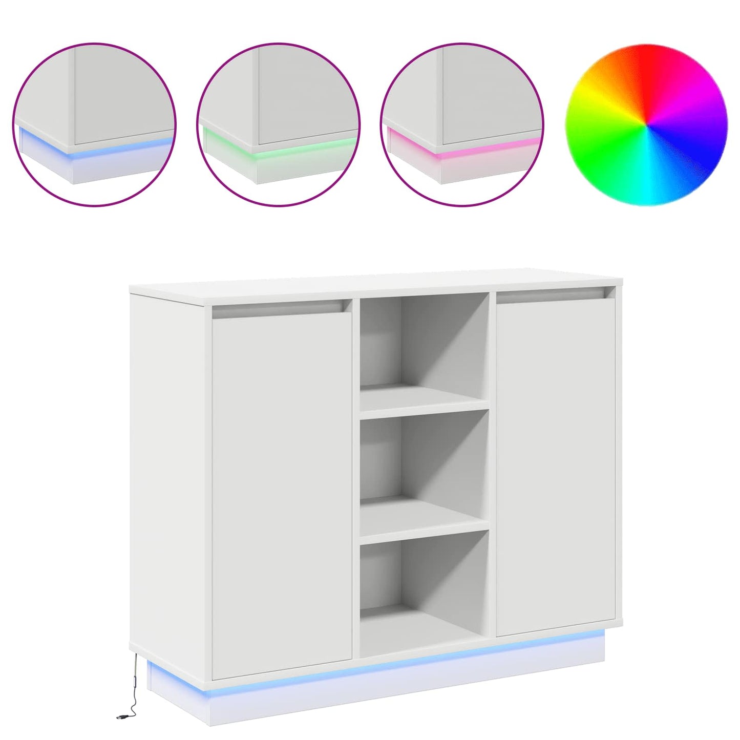 Led Sideboard 90 X 32 X 75 Cm Konstrueret Træ - Billede 4