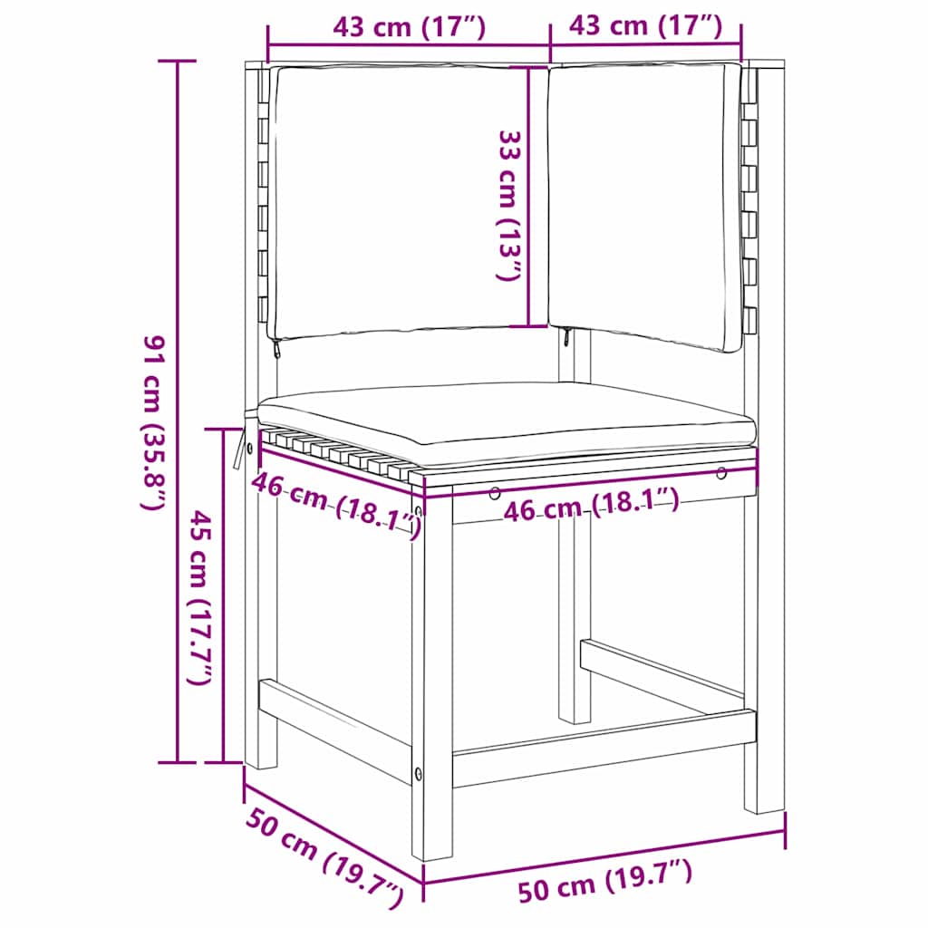 Have Stol Med Pude 50 X 50 X 91cm Massivt Akacietræ - Billede 9