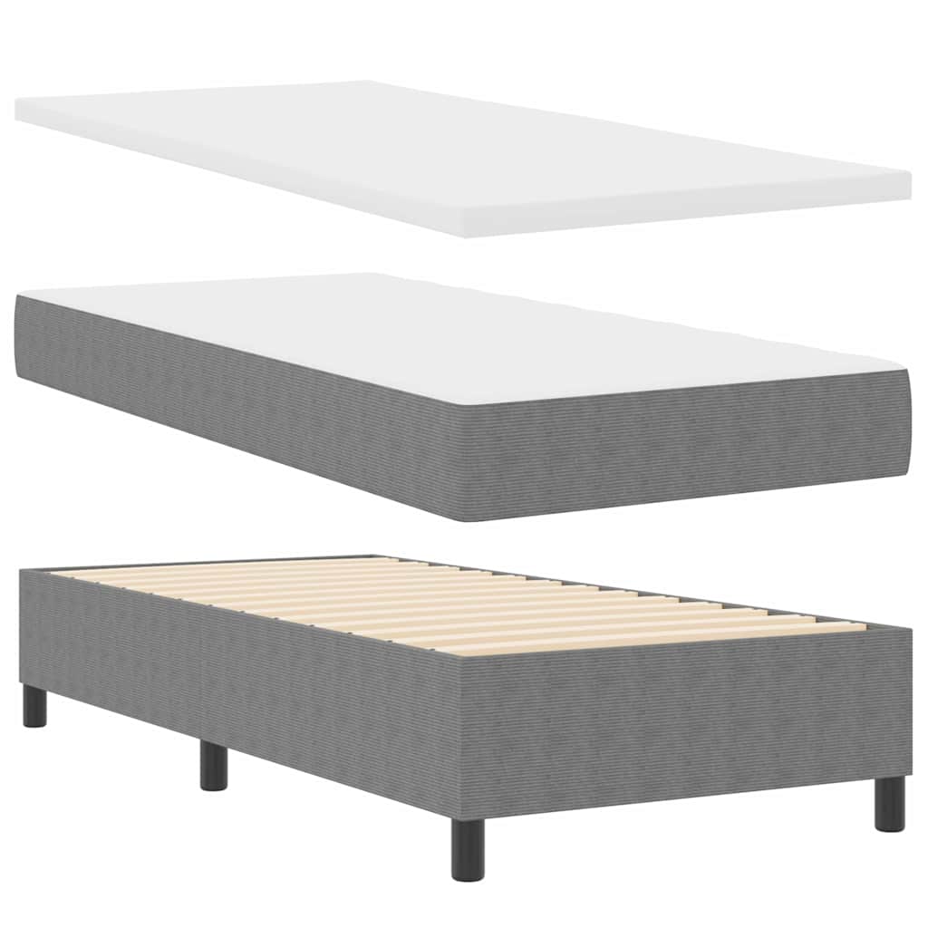 Box Spring Seng Lys Grå, Hvid 193 90 60 Cm Corduroy Stof - Billede 6