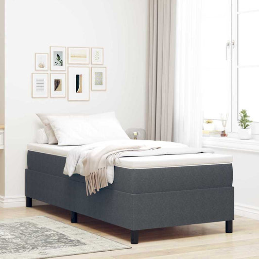 Box Spring Seng Mørk Grå Og Hvid 203 90 60 Cm Corduroy Stof - Hovedbillede