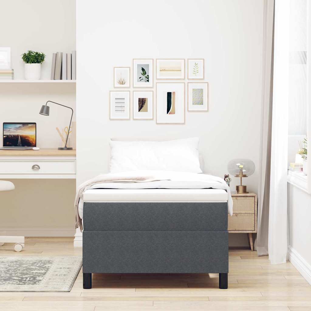 Box Spring Seng Mørk Grå Og Hvid 203 90 60 Cm Corduroy Stof - Billede 5