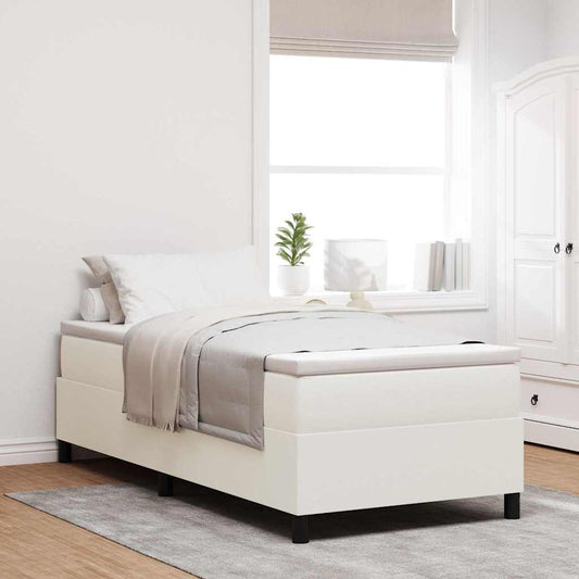 Box Spring Seng Creme Og Hvid 203 X 90 X 60 Cm Corduroy Stof - Hovedbillede
