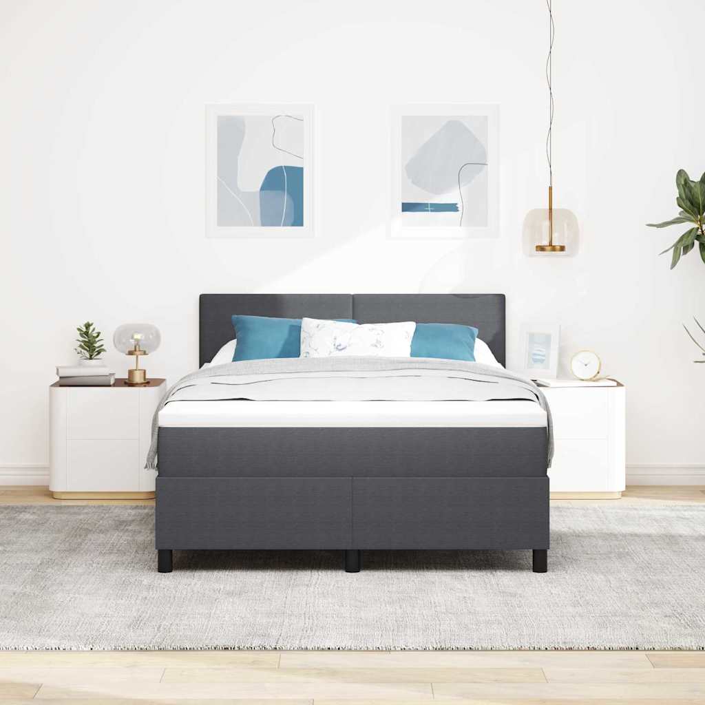 Box Spring Seng Mørkegrå Og Hvid 160 X 200 Cm Velourstof - Billede 4