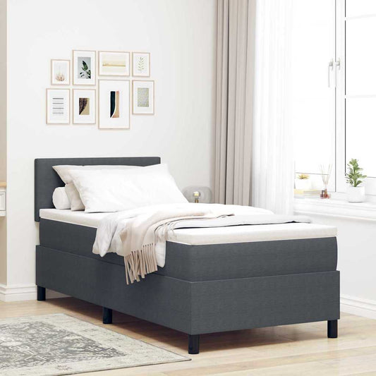 Box Spring Seng Mørkegrå Og Hvid 203 90 88 Cm Corduroy Stof - Hovedbillede