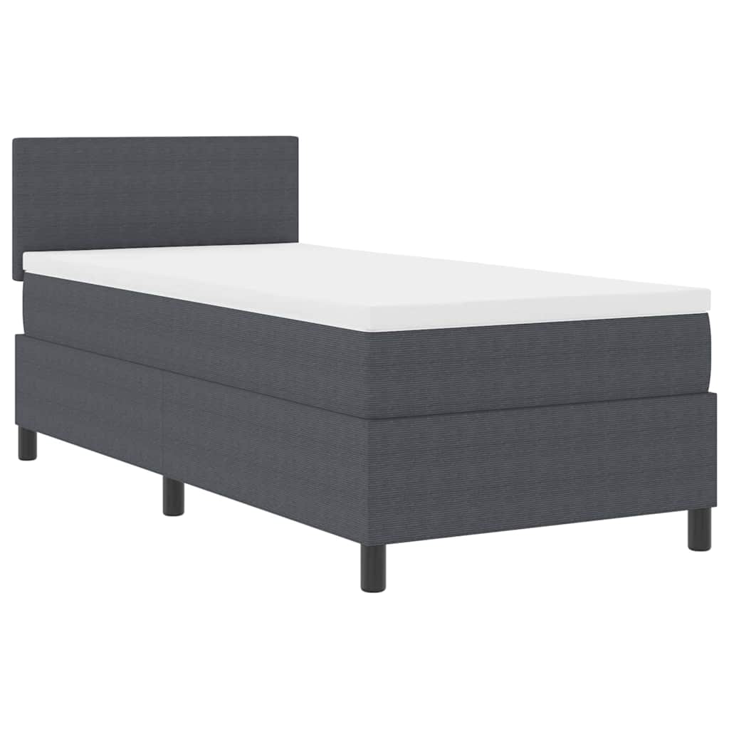Box Spring Seng Mørkegrå Og Hvid 203 90 88 Cm Corduroy Stof - Billede 2