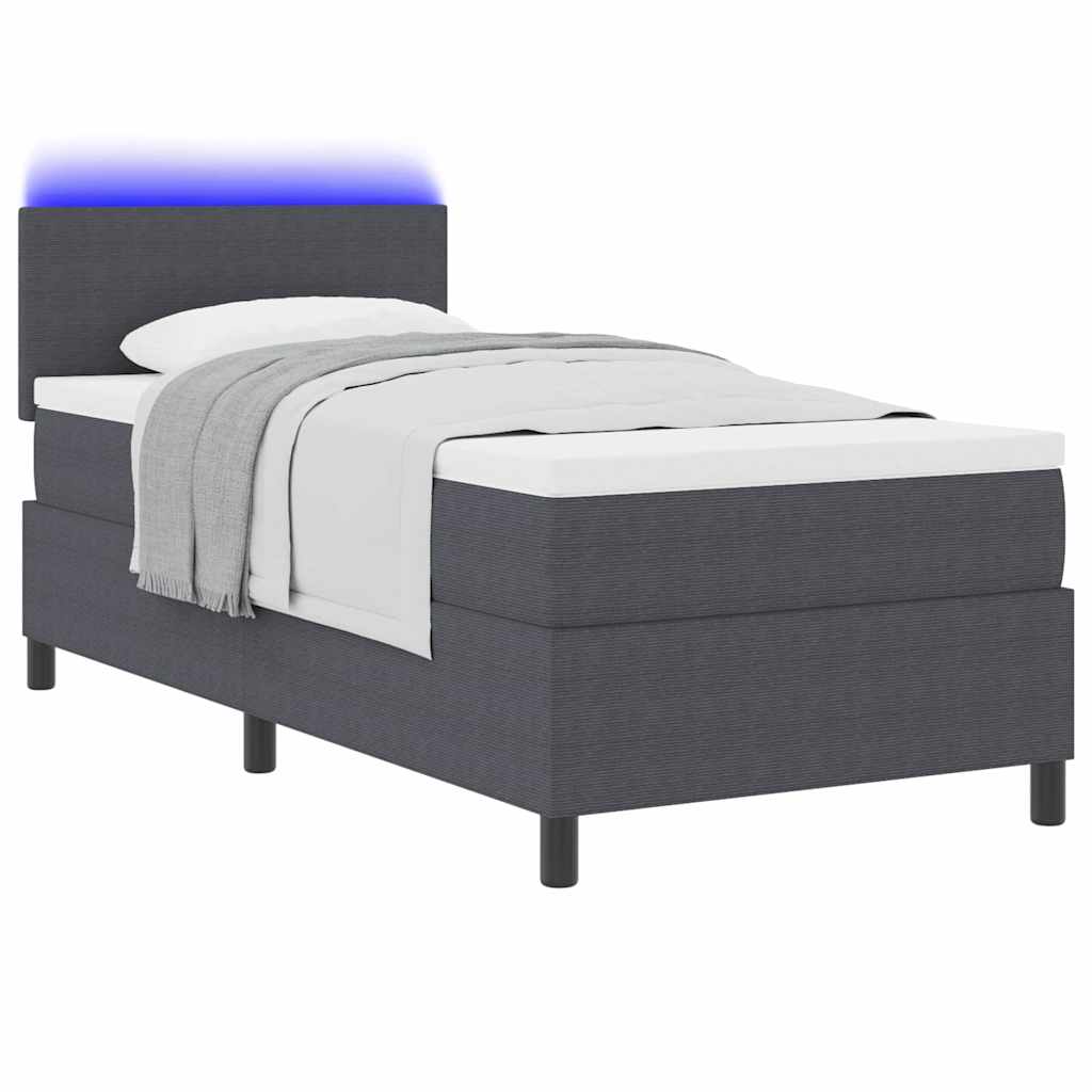 Box Spring Seng Mørkegrå Og Hvid 203 90 88 Cm Corduroy Stof - Billede 3