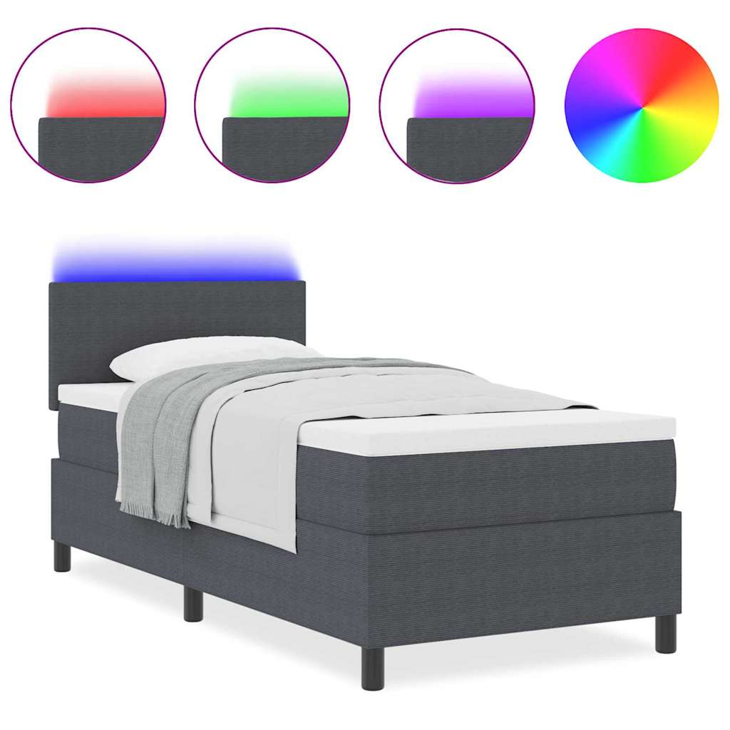 Box Spring Seng Mørkegrå Og Hvid 203 90 88 Cm Corduroy Stof - Billede 4