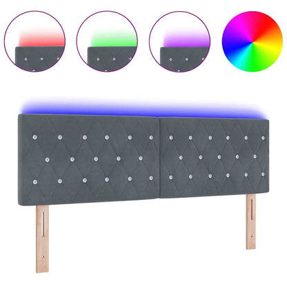 Led Sengegavl Med Led -strimmellys Argyle Mørkegrå 144 Cm Fløjl - Billede 3