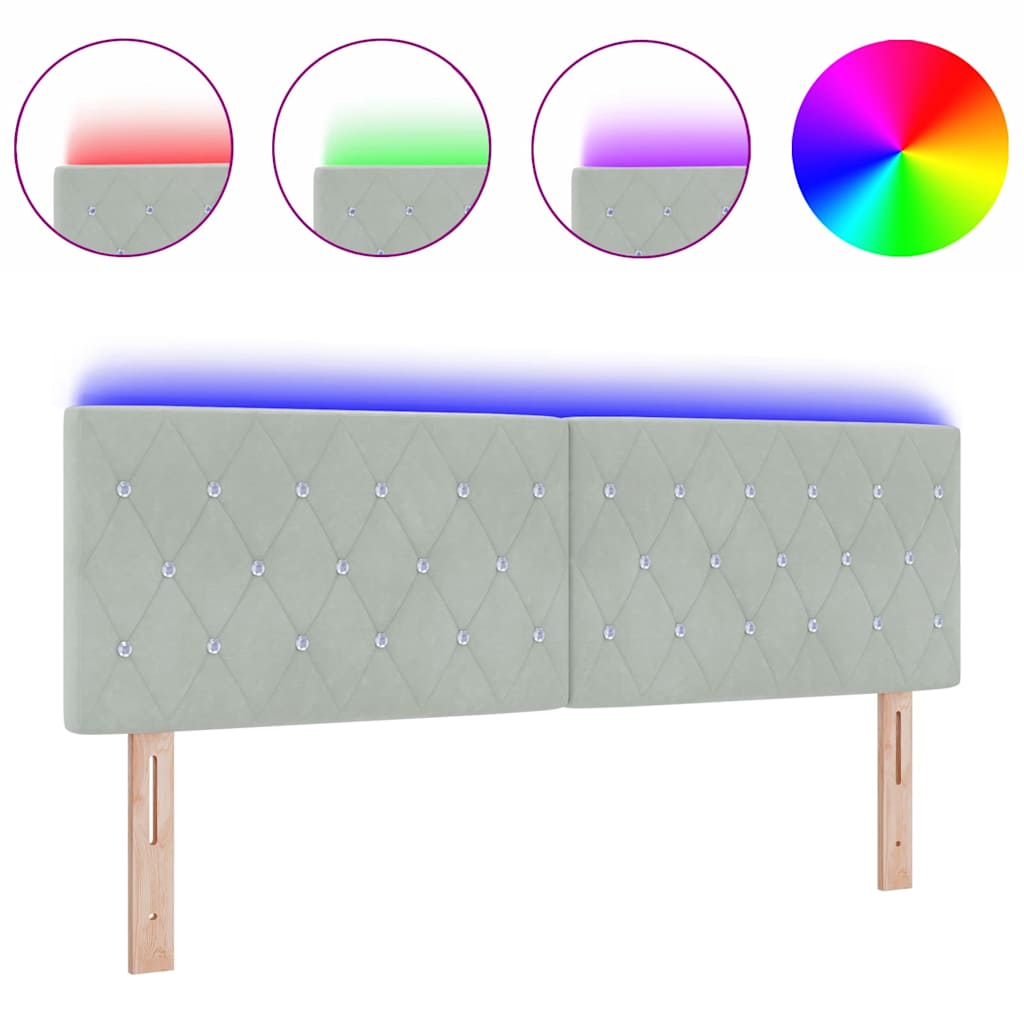 Led Sengegavl Med Led -strimmellys Argyle Lysegrå 80 Cm Fløjl - Billede 3