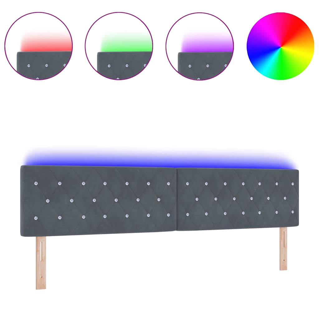 Led Sengegavl Med Led -strimmellys Argyle Mørkegrå 100 Cm Fløjl - Billede 3