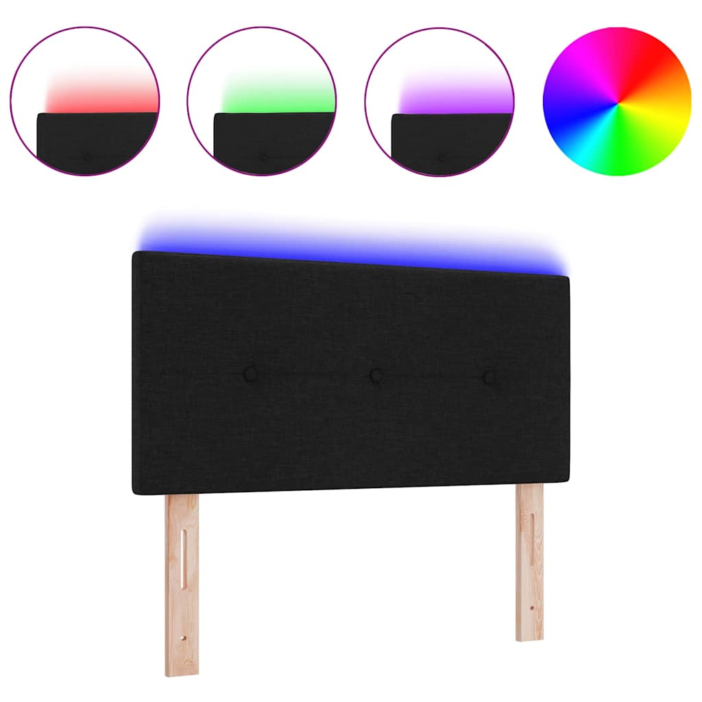 Led Sengegavl Med Led -strimmellys Manuel Sort 100 Cm Stof - Billede 3