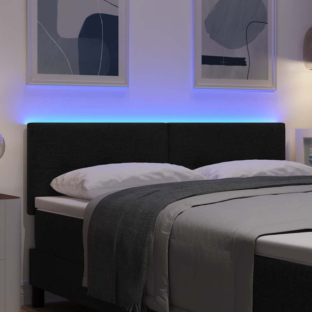 Led Sengegavl Med Led -strimmellys Sort 144 Cm Stof - Billede 5