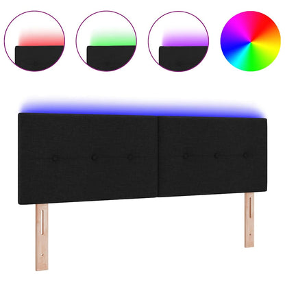 Led Sengegavl Med Led -strimmellys Sort 144 Cm Stof - Billede 3