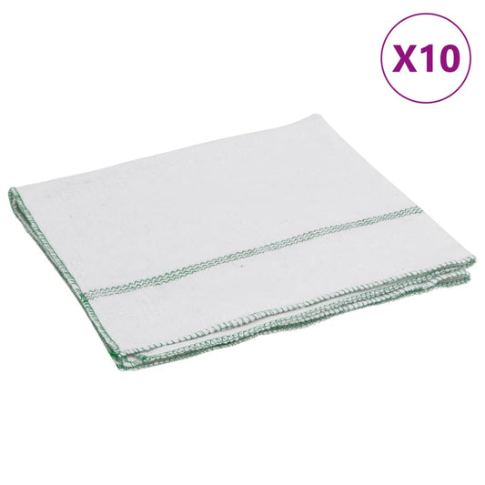 Rengøringsklude 10 Stk. 50X60 Cm Hvid Med Grønne Striber