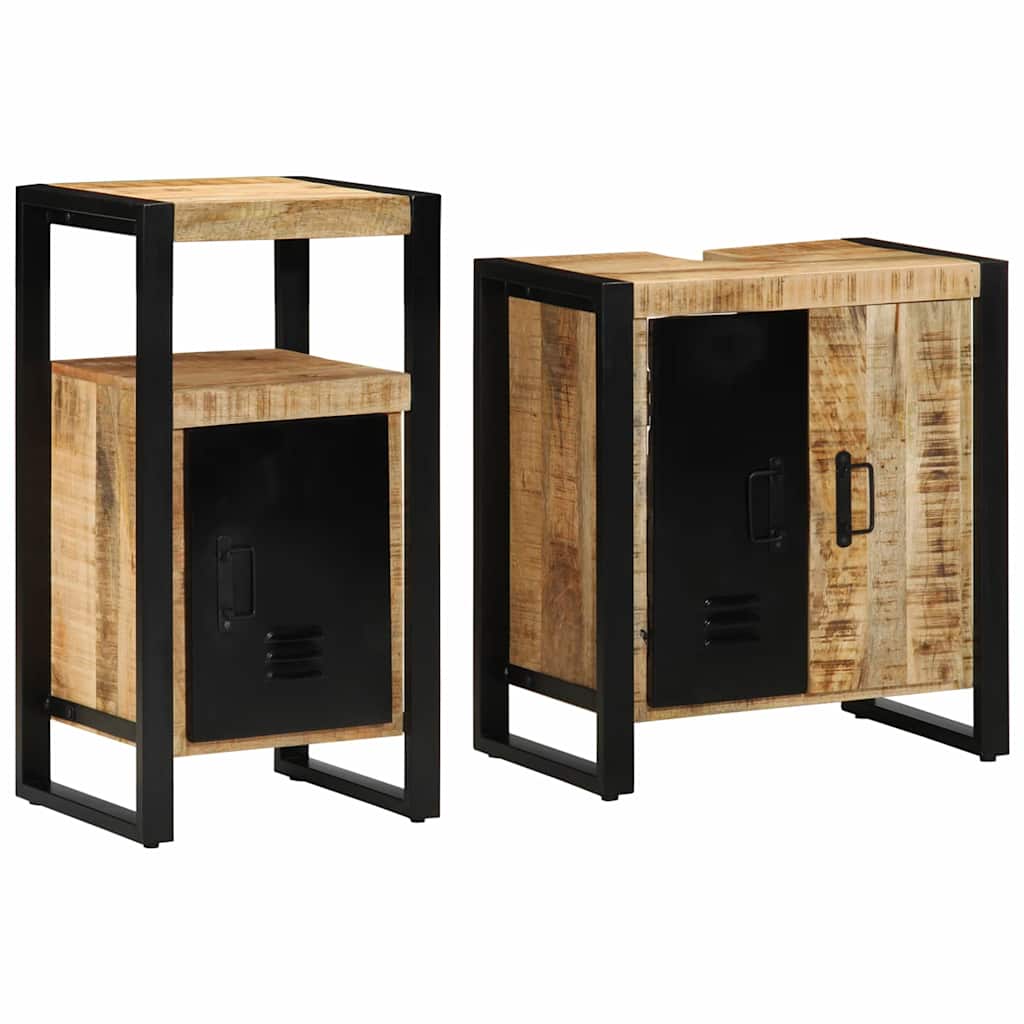 Badeværelsesmøbel Sæt 2 Pcs Brun 55 X 35 X 60 Cm Rå Mango Træ - Billede 8