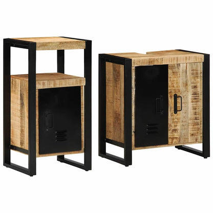 Badeværelsesmøbel Sæt 2 Pcs Brun 55 X 35 X 60 Cm Rå Mango Træ - Billede 8
