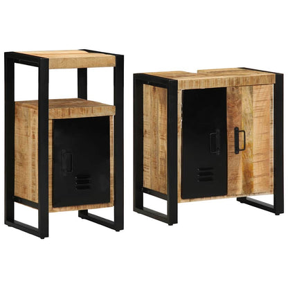 Badeværelsesmøbel Sæt 2 Pcs Brun 55 X 35 X 60 Cm Rå Mango Træ - Hovedbillede