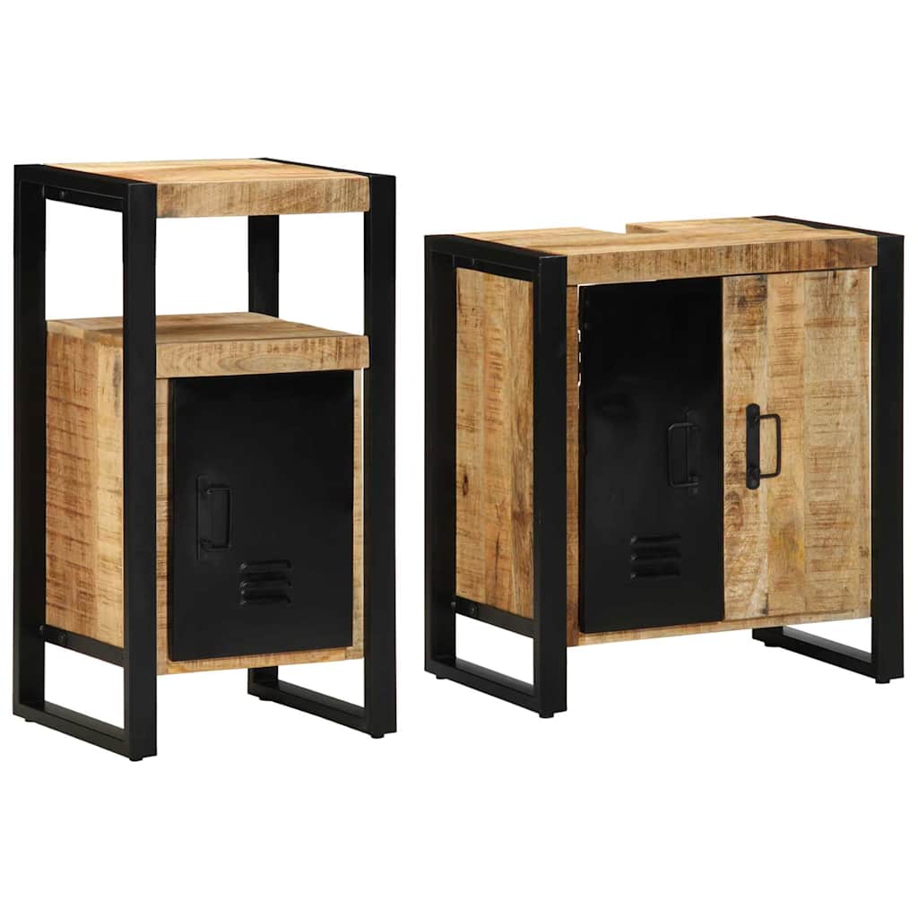 Badeværelsesmøbel Sæt 2 Pcs Brun 55 X 35 X 60 Cm Rå Mango Træ - Billede 2