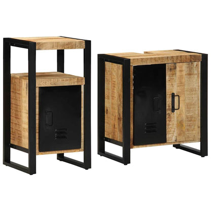 Badeværelsesmøbel Sæt 2 Pcs Brun 55 X 35 X 60 Cm Rå Mango Træ - Billede 2