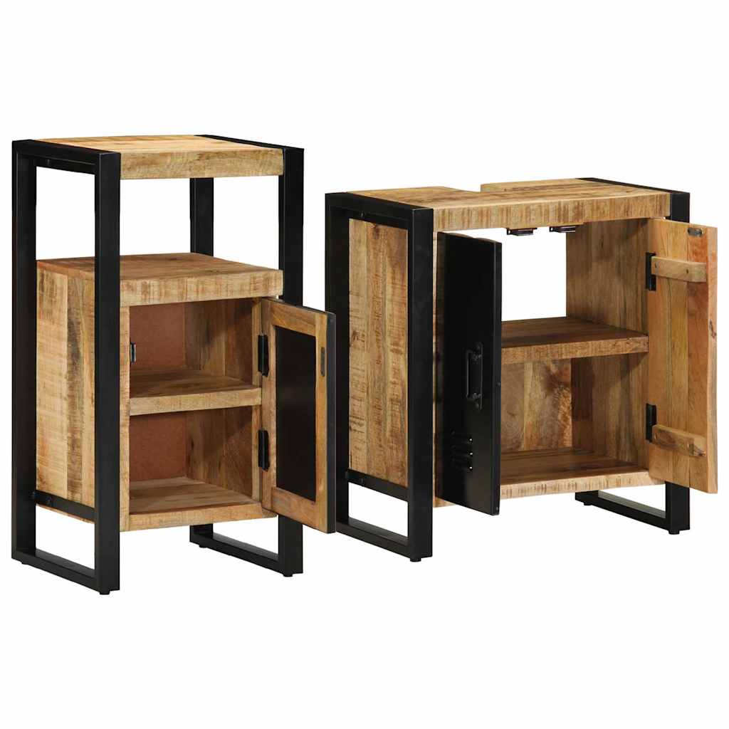 Badeværelsesmøbel Sæt 2 Pcs Brun 55 X 35 X 60 Cm Rå Mango Træ - Billede 3
