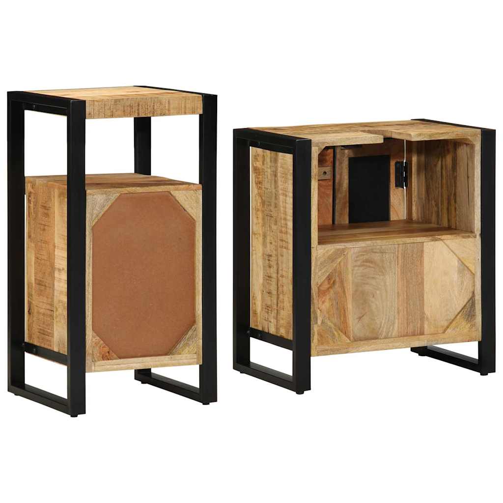 Badeværelsesmøbel Sæt 2 Pcs Brun 55 X 35 X 60 Cm Rå Mango Træ - Billede 7