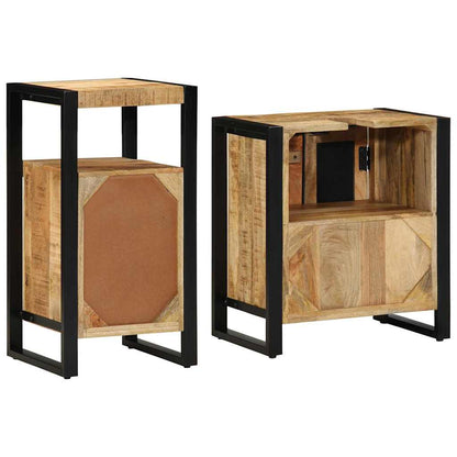 Badeværelsesmøbel Sæt 2 Pcs Brun 55 X 35 X 60 Cm Rå Mango Træ - Billede 7